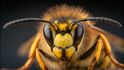Intense gaze of the Hornet: A close-up, macro view captures the imposing stare of a hornet, revealing its intricate features, powerful mandibles, and vibrant colors.