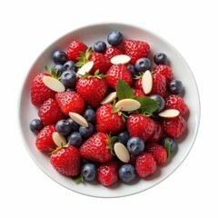 Obraz premium Fresh Berry Bowl with Strawberries Blueberries and Almonds A Healthy and Colorful Snack Option