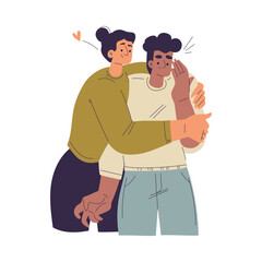 Unwanted Hugs with Man Feel Annoyed from Unwelcome Awkward Touch of Woman Vector Illustration