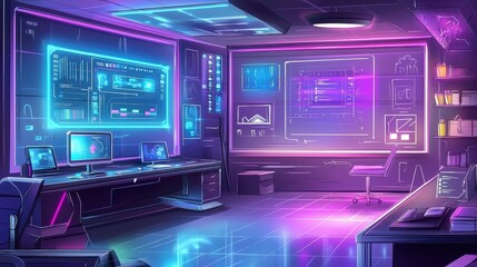 Obraz premium Futuristic AI Assisted Design Studio with Digital Displays and Tech