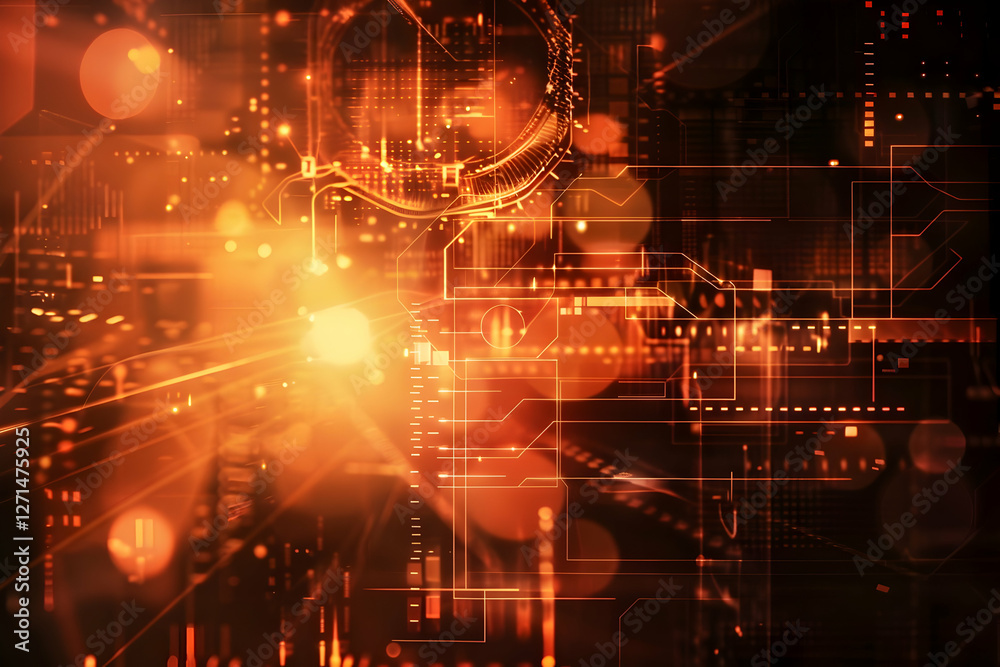 Poster abstract technology background with glowing lines and shapes representing data flow and connectivity