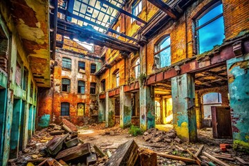 Abandoned Building Demolition: Urban Exploration Photography - Crumbling Walls, Decaying Structure