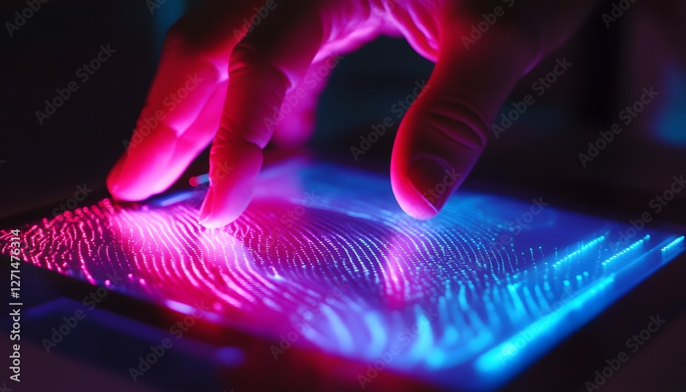 Aufkleber futuristic hand touching glowing touchscreen with colorful light patterns