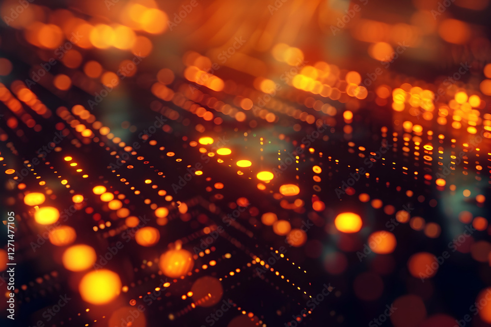 Poster abstract digital background with glowing orange dots and lines creating a tech-inspired atmosphere