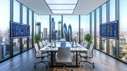 Modern Financial Office with Smart Technology and AI Features