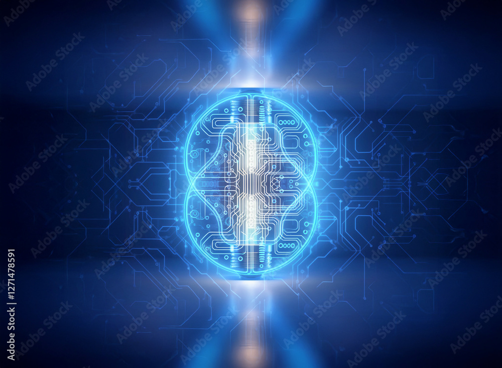 Aufkleber abstract sci-fi background with glowing blue futuristic elements. a central luminous orb is surround