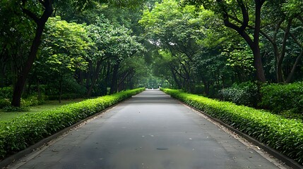 Fototapeta premium Pathway Through Lush Green Trees on a Sunny Day