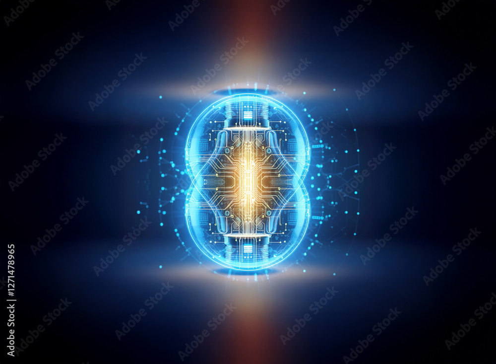 Poster abstract sci-fi background featuring a glowing blue and orange energy core. futuristic, technologica