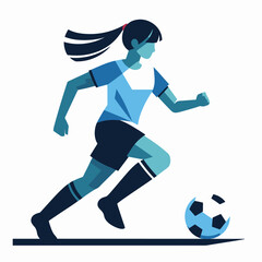 Dynamic Female Soccer Player Dribbling Ball Illustration in Flat Art Style