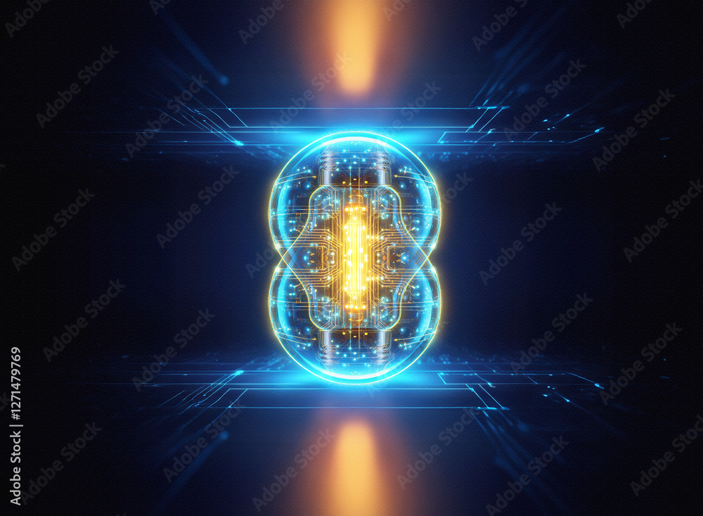 Poster abstract sci-fi background with glowing blue and orange light elements. digital and futuristic desig