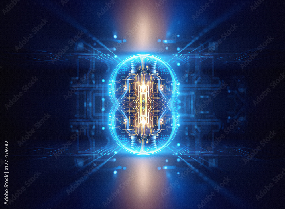 Leinwandbilder abstract sci-fi background with glowing blue and gold elements. futuristic design with circuit detai