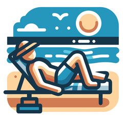 Naklejka premium Summer Vacation Beach Relaxation Colorful Flat Illustration of a Man Sunbathing by the Sea