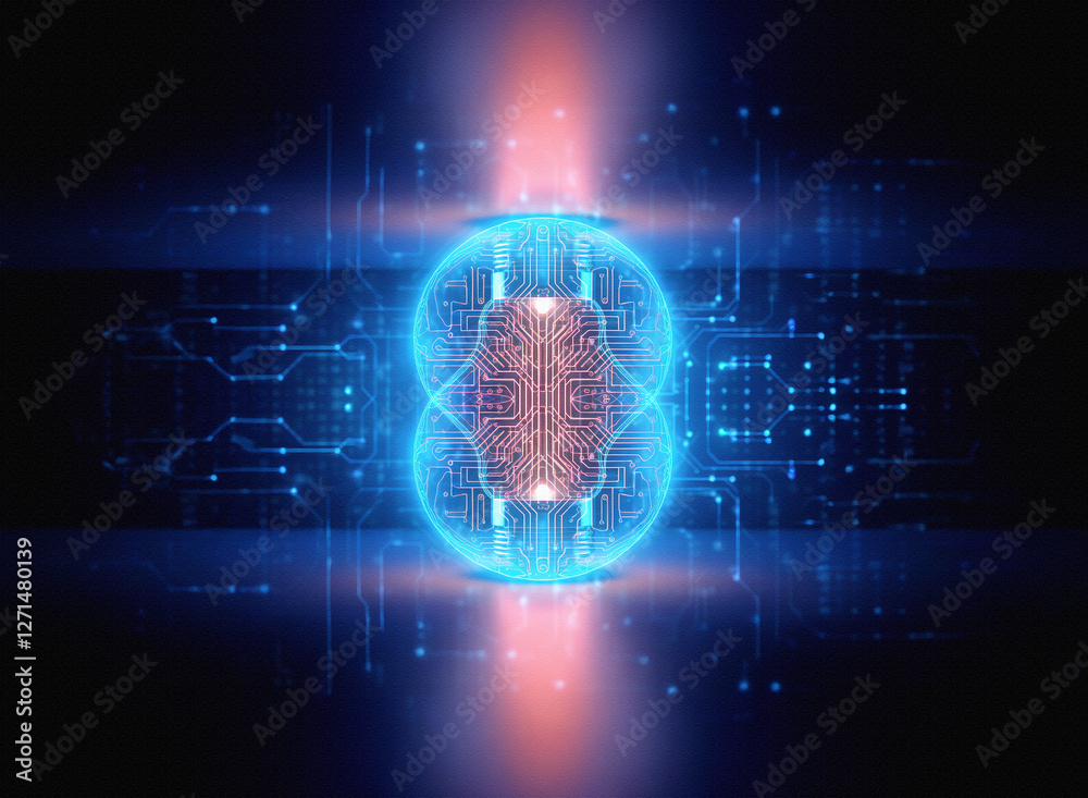 Leinwandbilder Abstract sci-fi background with a glowing blue energy core and red highlights. Futuristic technological design element.