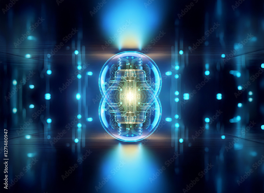 Leinwandbilder abstract sci-fi background with glowing blue and yellow energy core. futuristic design with geometri