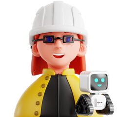 Robotics Expert in Protective Gear with a Small Robot