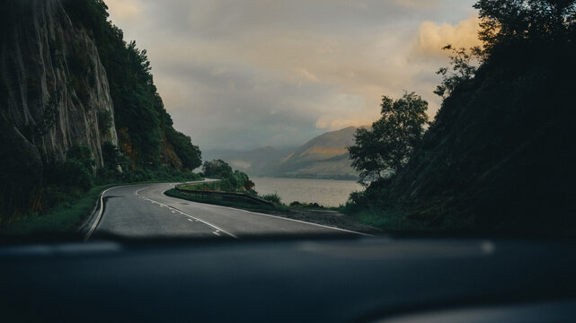 road in the mountains at sunset