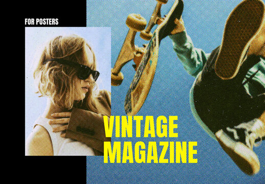Vintage Halftone Magazine Poster Photo Effect Mockup