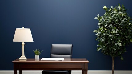 Modern Home Office Interior with Dark Blue Walls