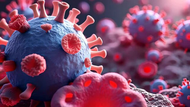Detailed Microscopic View of Vibrant Virus and Cellular Structure