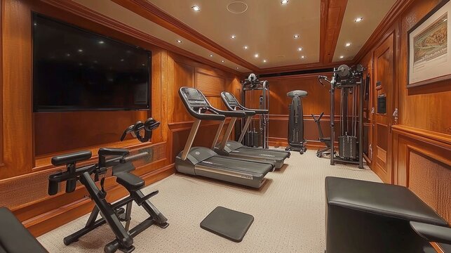 Modern Home Gym Interior Featuring Cardio and Strength Equipment