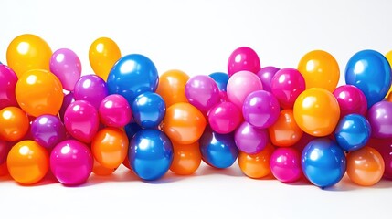 Obraz premium Brightly Colored Balloons Display on a Crisp White Background Perfect for Festive Party, Holiday Celebrations, and Joyful Event Decorations