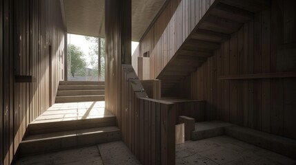 Wooden Staircase Interior Architecture Design Sunlight