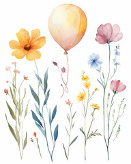 Obraz premium Colorful balloon and floral arrangement in a whimsical design. Generative AI