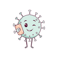 Cute virus character holding soap promoting hygiene and handwashing awareness