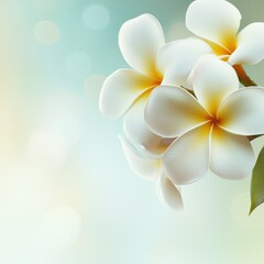 Fototapeta premium Plumeria flowers bloom with soft pastel background and bokeh