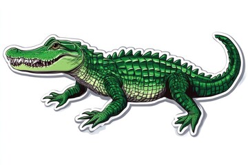 Obraz premium A whimsical crocodile character artwork featuring intricate scales and a playful nature, set against a vivid background that embodies the charm of wildlife illustrations.