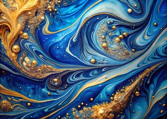 Abstract Blue Gold Marble Swirl Glitter Background Texture
