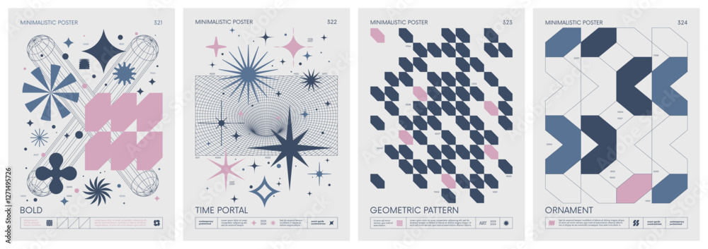 Poster brutalist style vector minimalistic posters with silhouette basic figures, retro futuristic graphic 