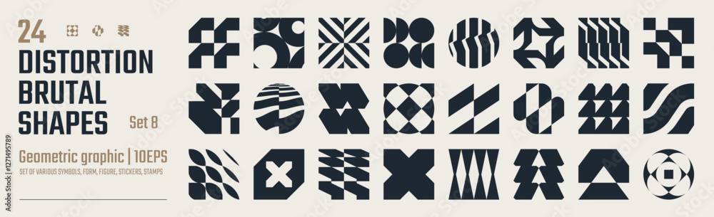 Poster postmodern abstract geometric graphic elements, refraction and distortion glass effect various form,
