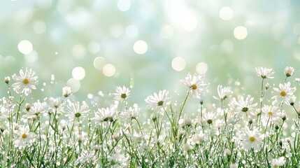 Delicate white daisies in a sunlit meadow