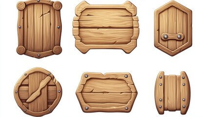 Naklejka premium A set of wooden plaques, game-style icons for the game isolated on a white background