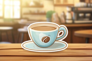 This image shows an artistic illustration of a coffee cup on a wooden table, capturing the warmth and inviting feeling of enjoying a favorite beverage.