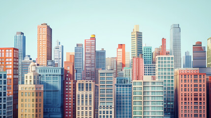 Obraz premium Modern city skyline with diverse architecture under blue sky. Generative AI