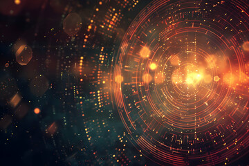 Obraz premium Abstract digital background with glowing circles and particles, creating a futuristic atmosphere