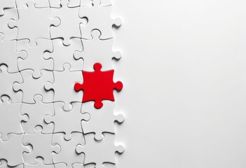 Assembled white jigsaw with missing bright red piece.