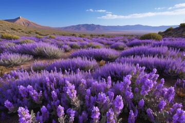 Obraz premium lavender flowers in a field with mountains in the background