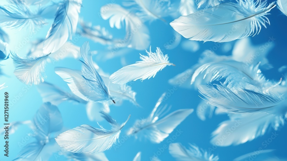 Canvas Prints delicate white feathers floating in soft blue light