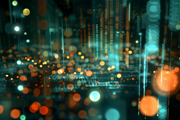 Abstract digital background with glowing lights and data streams, creating a futuristic atmosphere