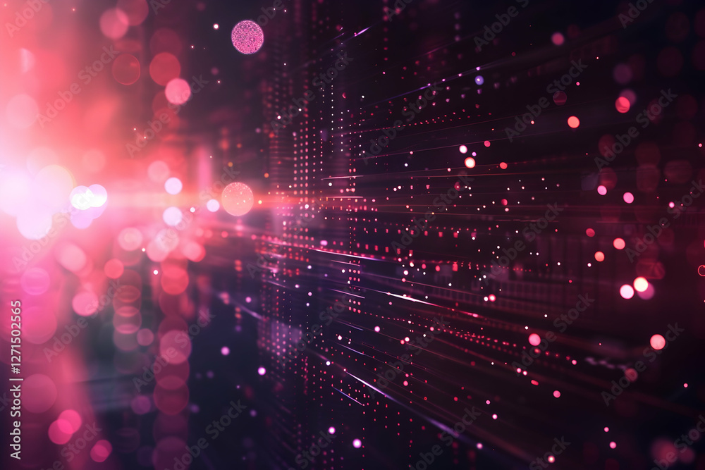 Poster abstract digital background with vibrant particles and light streaks creating a dynamic effect