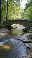 Fototapeta premium Stone Arch Bridge Over Lush Green Creek