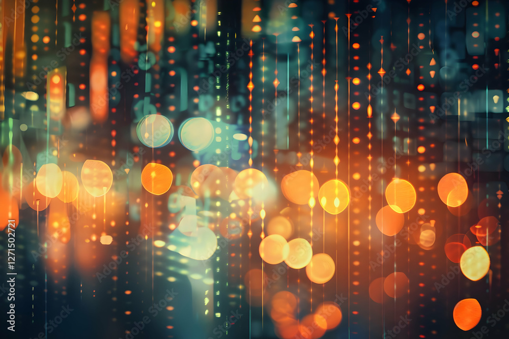 Poster abstract digital background with vibrant bokeh lights and data patterns creating a dynamic atmospher
