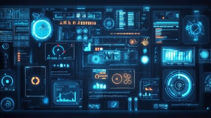 A Futuristic and Dynamic Digital Interface Displaying Data and Information