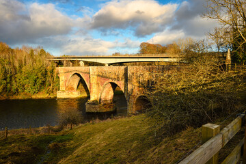 Drygrange Old Bridge over River Tweed at Leaderfoot.  The River Tweed is 97 miles long from source to estuary and runs eastward in the Scottish Borders