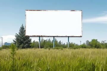 Empty billboard in a green field