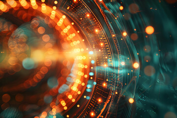 Fototapeta premium Abstract digital composition featuring vibrant glowing circles and lines, creating a dynamic visual experience