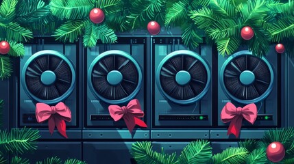 Obraz premium 267. Server rack with a cooling system, industrial equipment, data center view, detail, close up --ar 16:9 --v 6.1 Job ID: 26bb50af-30c6-4fae-906b-e8f26e2ee27b